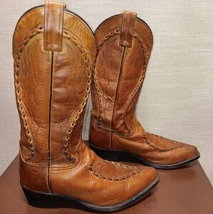 Vintage Dan Post Women's 14" Leather boots, Size-7 D, Brown/Tan, Good condition